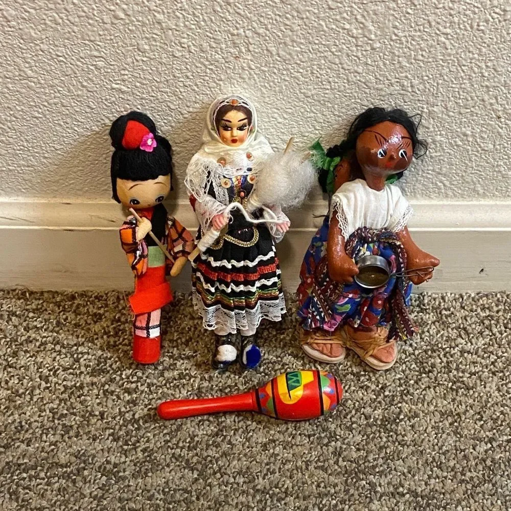 Handcrafted Multicultural Doll Set with Red Maraca - Kids Toys And Home Decor